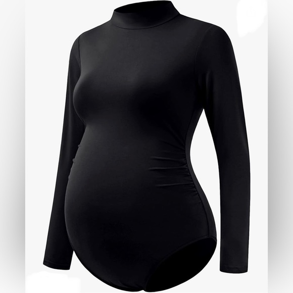 Maternity Shirt Mock Neck Long Sleeve Bodysuit - Picture 2 of 2